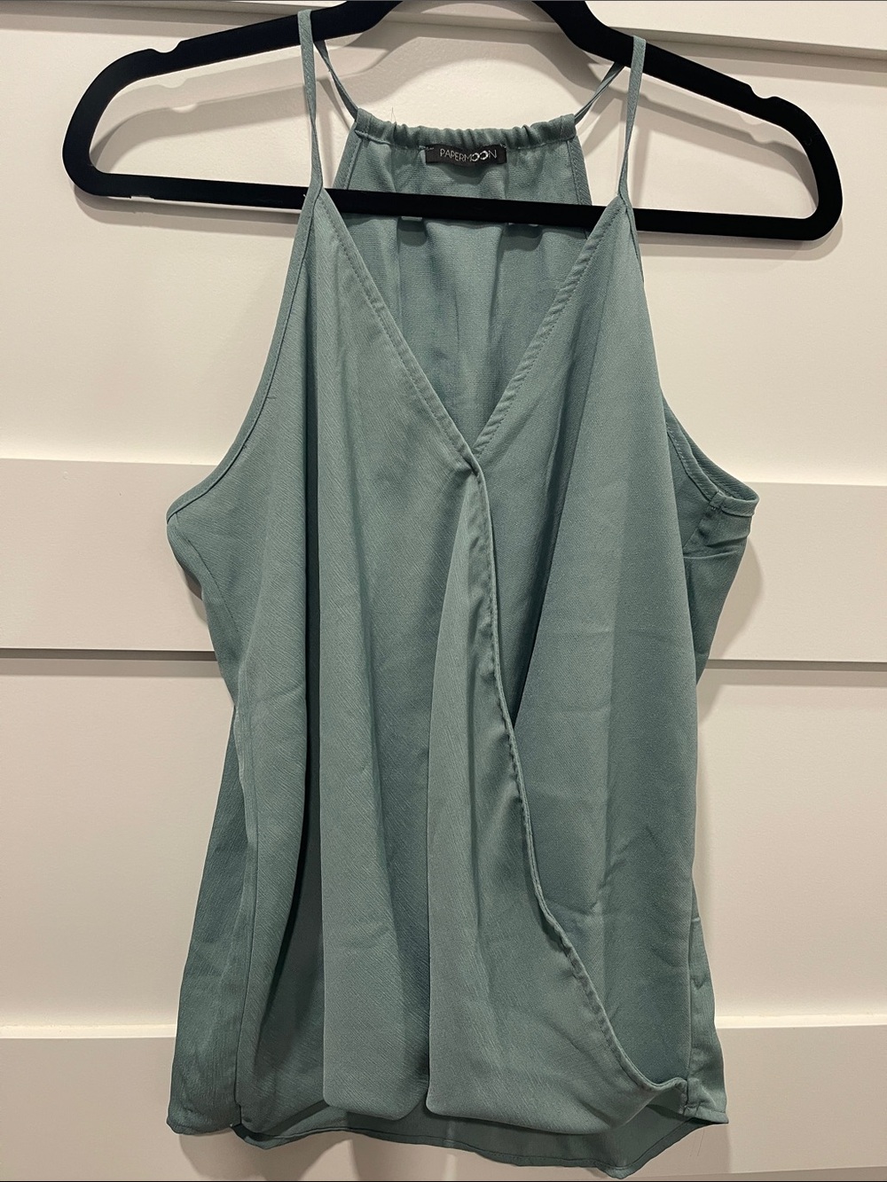 Papermoon Sage Green Surplice Halter Tank Top